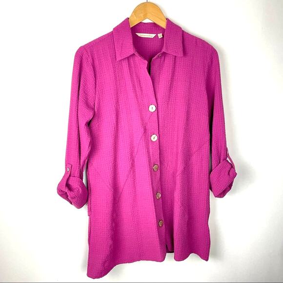 Soft Surroundings | Pink Fuchsia Button Down Shirt Rayon - Picture 1 of 9